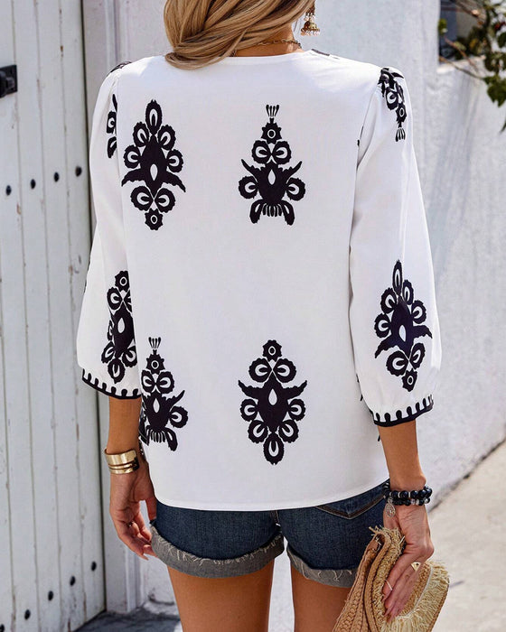 Bohemian-stil Bluse mit Biskoparmärmen