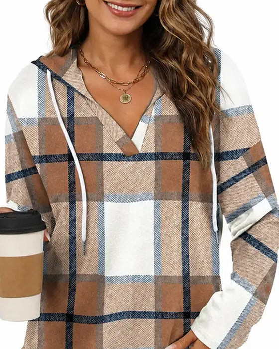 Bluse Karo Mit Kapuze Kordelzug