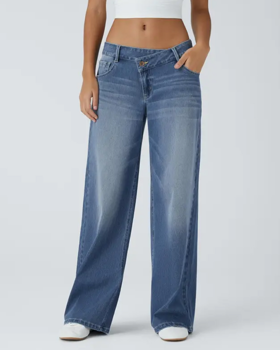 Jeans Asymmetrisch Niedrige Taille Weites Bein