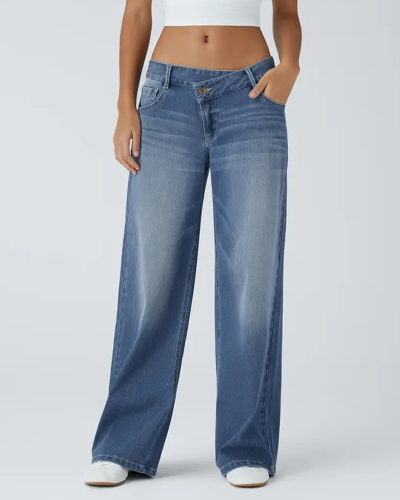 Jeans Asymmetrisch Niedrige Taille Weites Bein