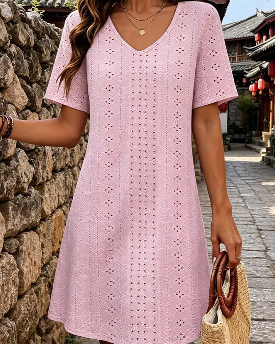 Kleid Hollow Out V-Ausschnitt Kurz