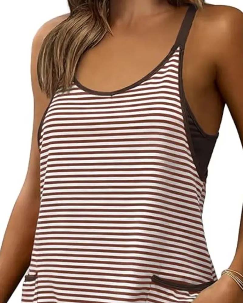 Jumpsuits Gestreift Ärmellos Camisole Lässig