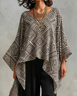 Bluse Diamant Muster Unregelmäßig Lässig