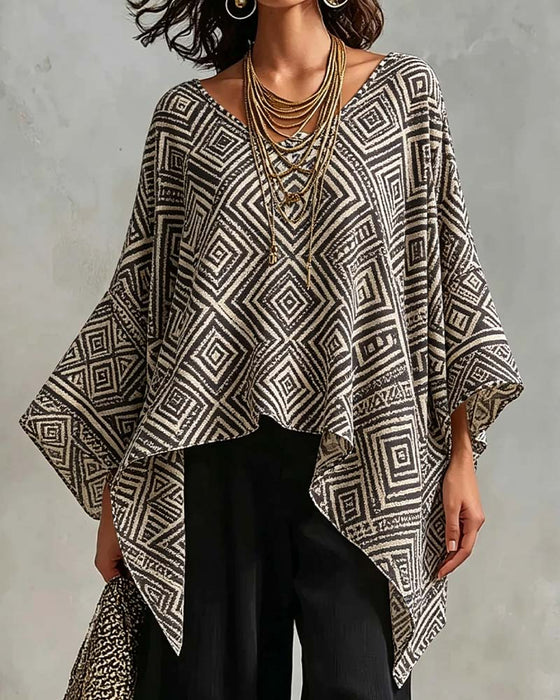 Bluse Diamant Muster Unregelmäßig Lässig
