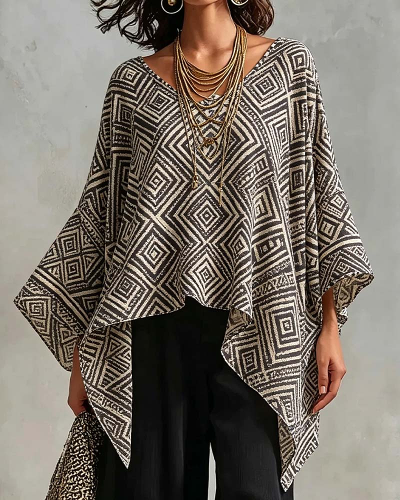 Bluse Diamant Muster Unregelmäßig Lässig