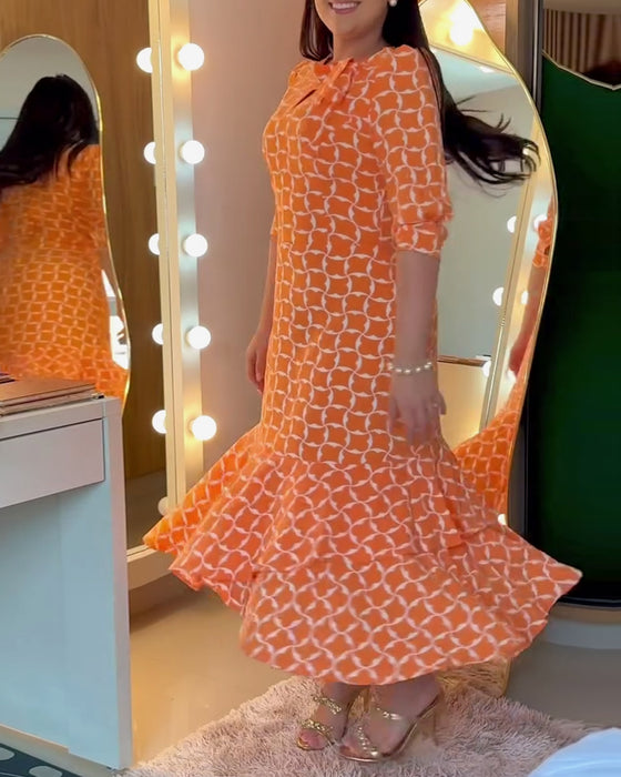 Kleid Halbarm Rundhals Taillenprint