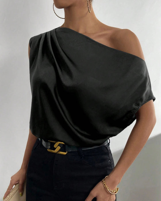 Bluse Uni Farbe Off Shoulder Ärmellos