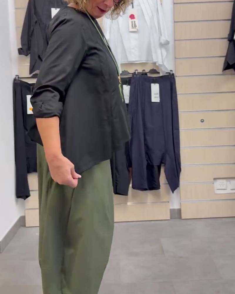 Top Unregelmäßiger Saum Plissiert Rundhals