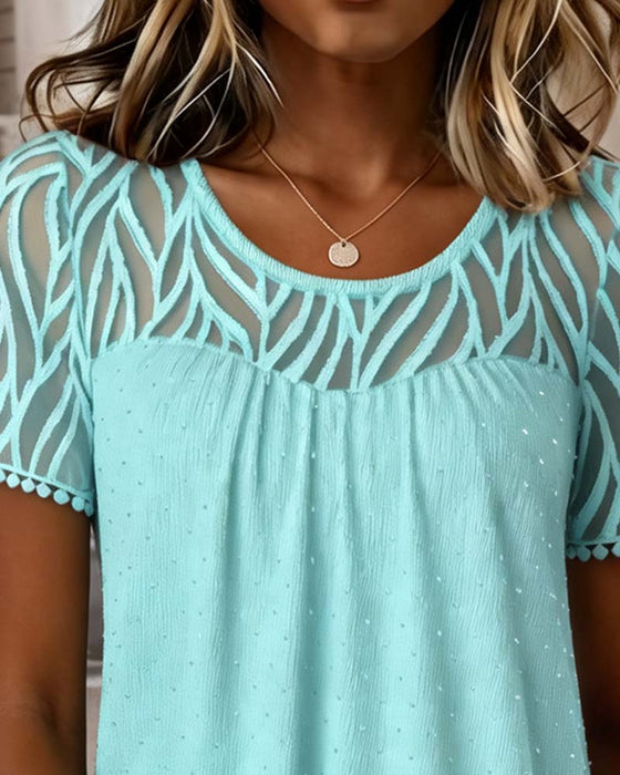 Bluse Mesh Patchwork Uni Farbe