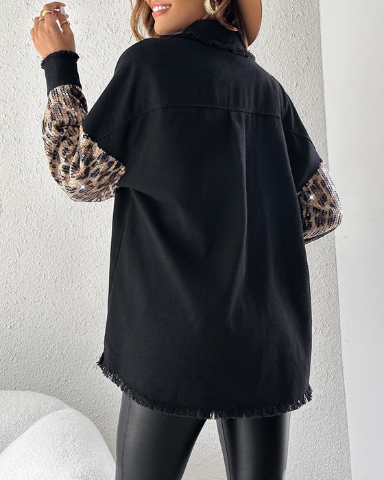 Mantel Mit Taschenartig, Leopardenmuster Und Gepaneliert Merkmalen