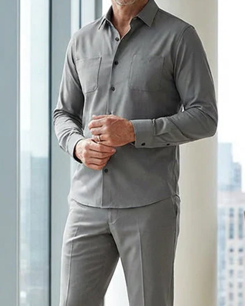 Herren 2-teiliger Unifarbener Spazieranzug - Locker geschnitten, knitterresistent, stilvoll