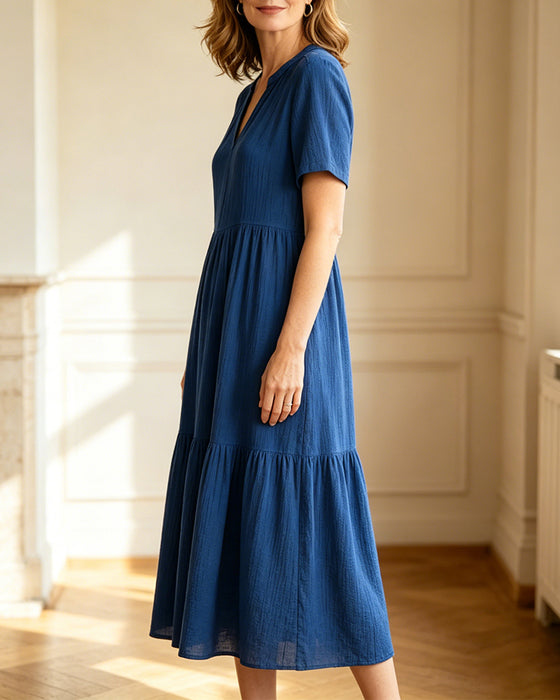 Kleid Lässig Einfarbig Kurzärmlig