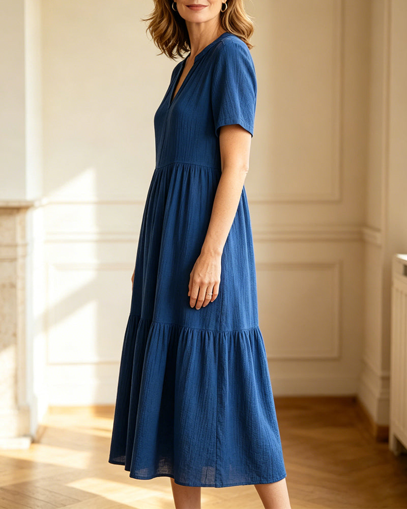 Kleid Lässig Einfarbig Kurzärmlig