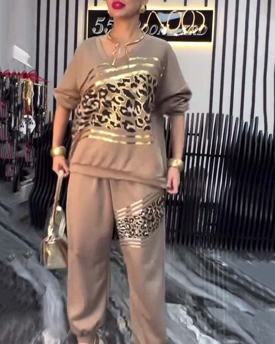 Set Leopardenmuster Lässiges Sweatshirt