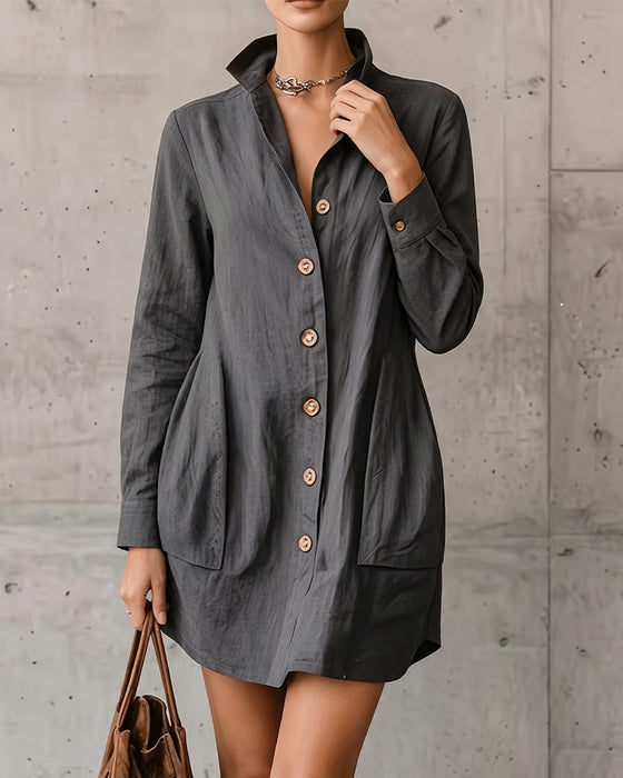 Kleid Revers Knopf Tasche