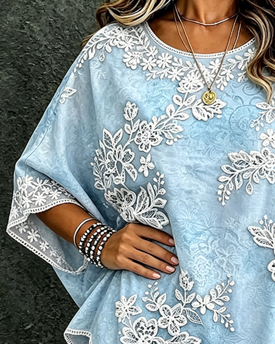 Weite Bluse Rundhals Florales Muster