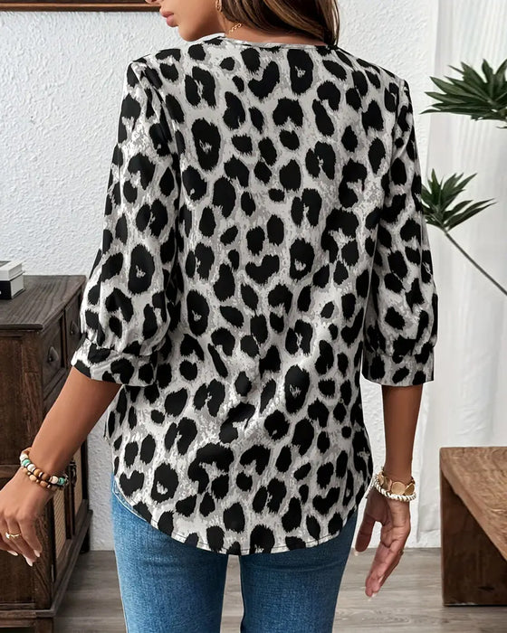 Bluse Halbärmlig Leopardenmuster Locker