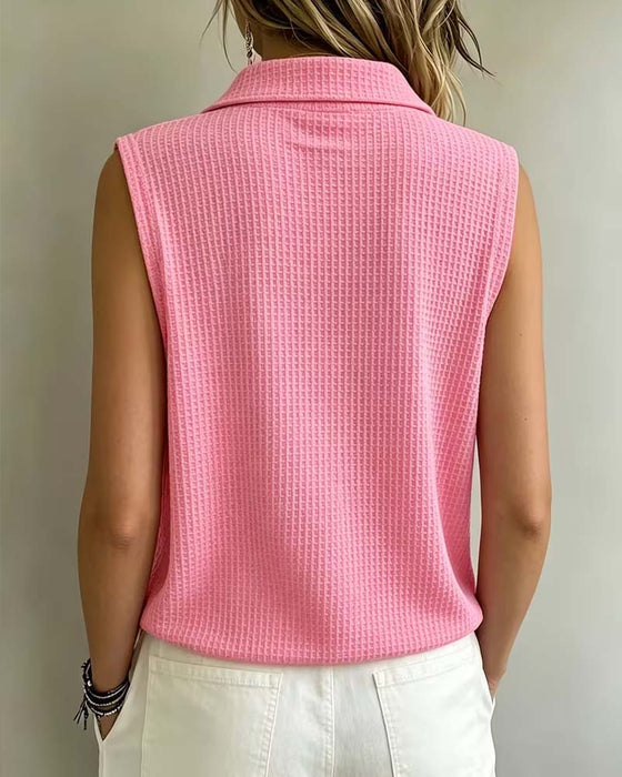 Tank Top Ärmellos Polo Kragen Waffel