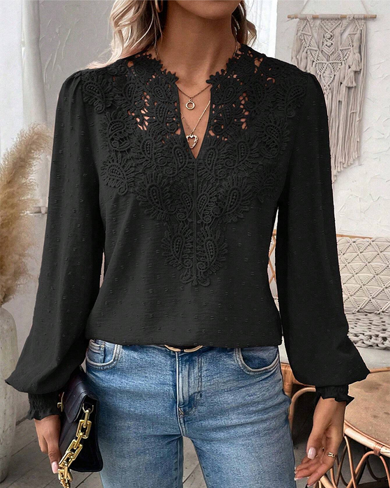 Bluse V-Ausschnitt Spitze Jacquard