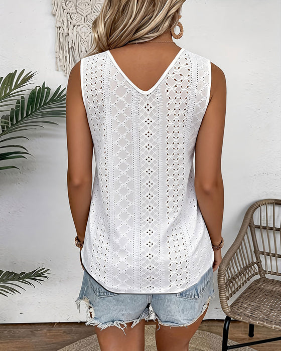 Tanktop V-Ausschnitt Einfarbig Cut-Out Lässig