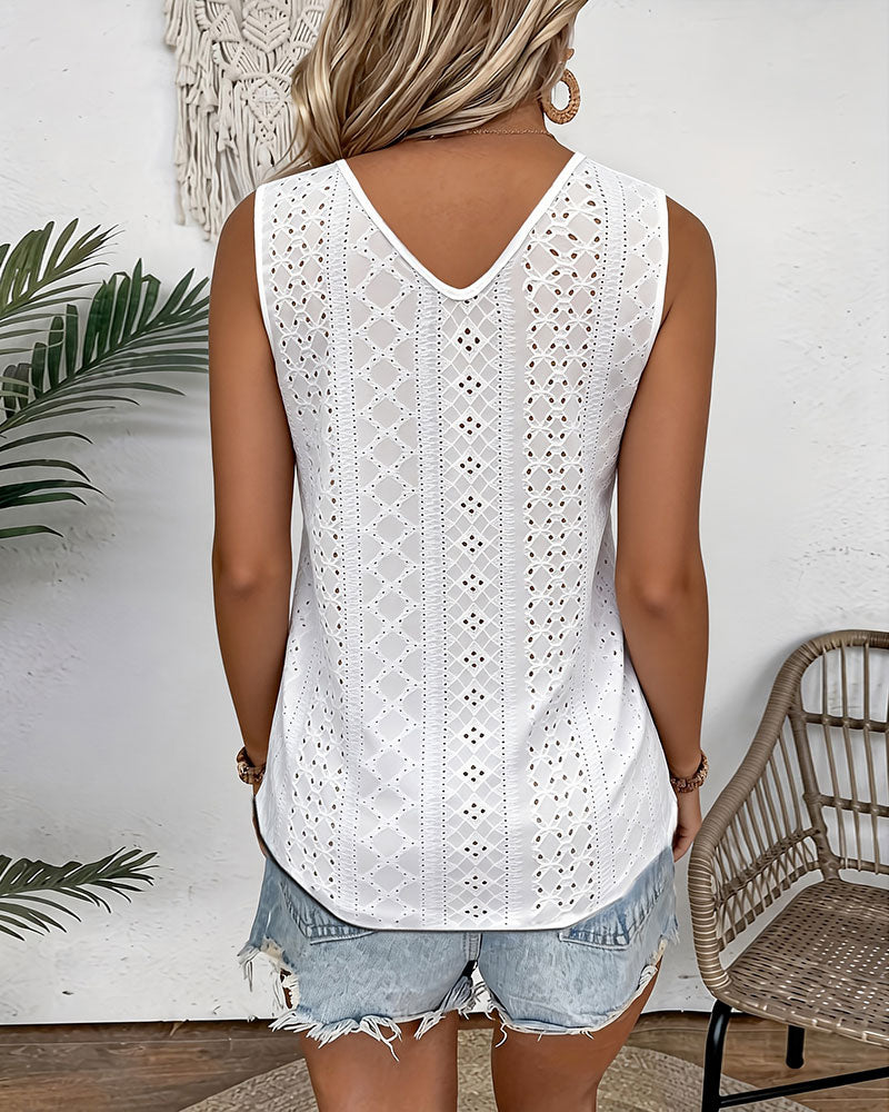 Tanktop V-Ausschnitt Einfarbig Cut-Out Lässig