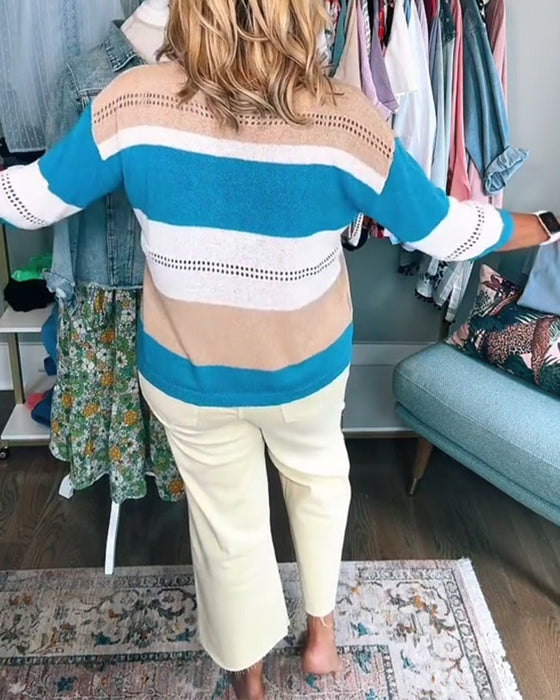 Pullover V-Ausschnitt Colorblock Locker
