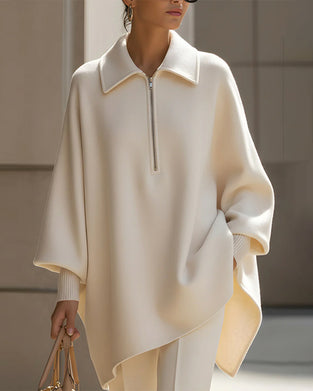 Halb-Zip-Sweatshirt mit Laternenärmeln und Reverskragen