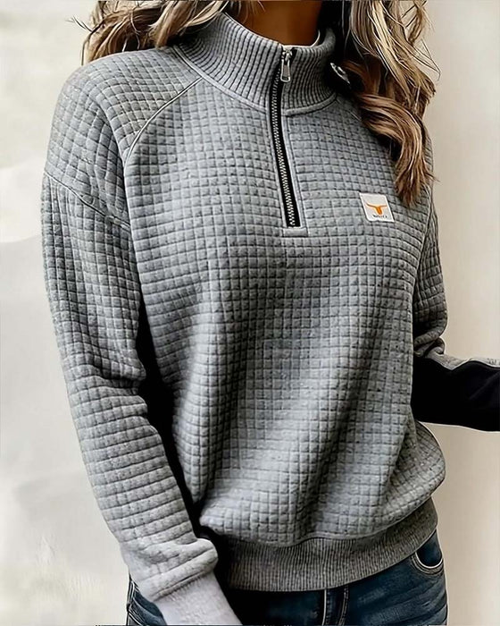 Sweatshirt Stehkragen Waffelmuster Colorblock