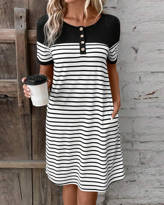 Kleid Casual Gestreift Kontrast Gerade