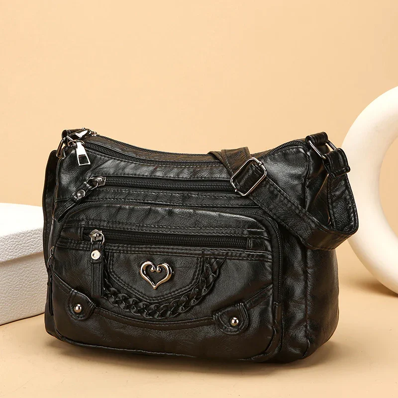 Damen Weiche PU Leder Multi-Tasche Crossbody Tasche