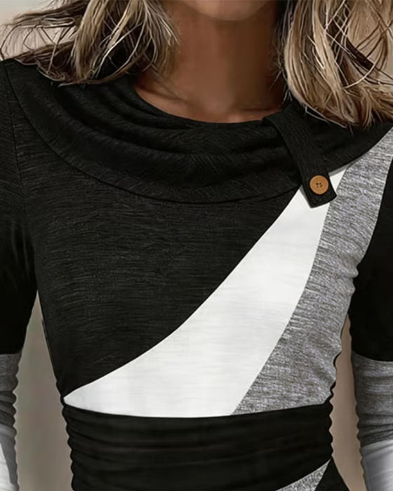 Top Kontrastfarbe Rundhals Taille