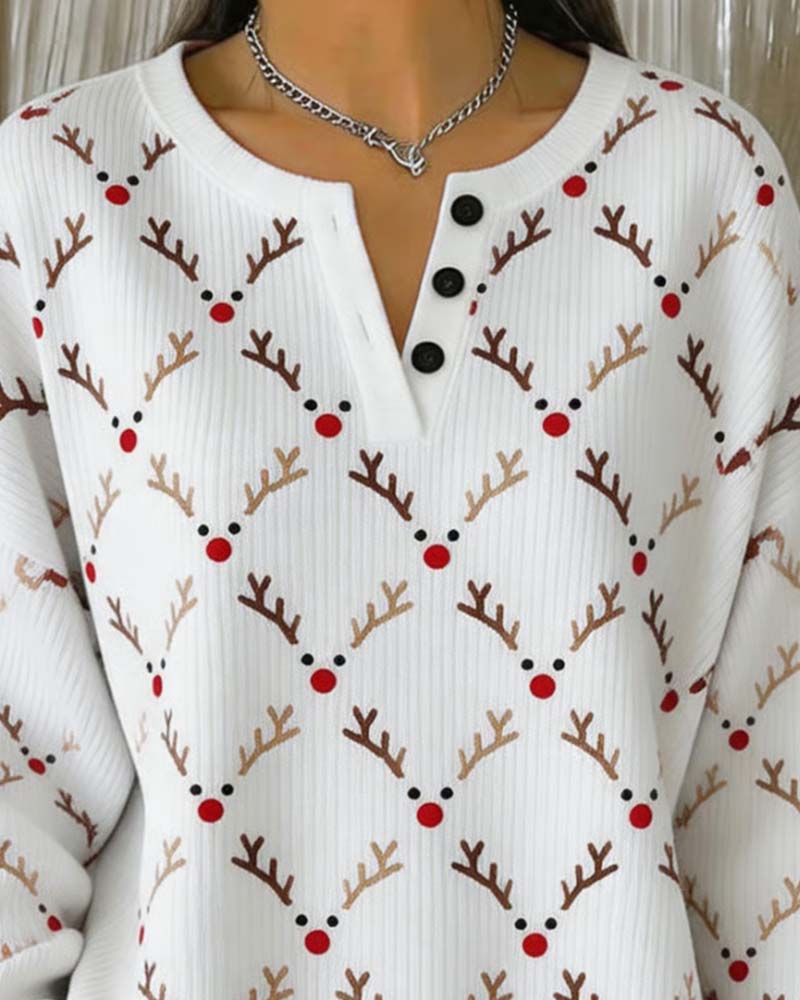 Sweatshirt Weihnachten Geweih Druck Knopf