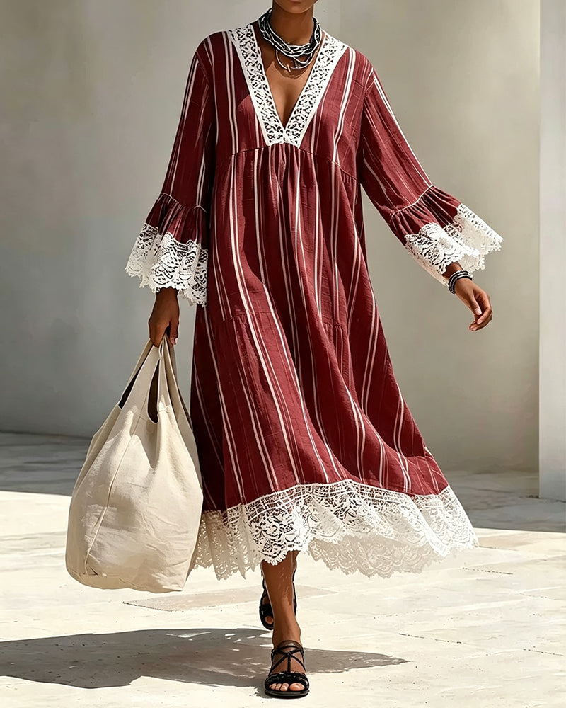 Kleid Mit Ballonärmeln V‑Ausschnitt