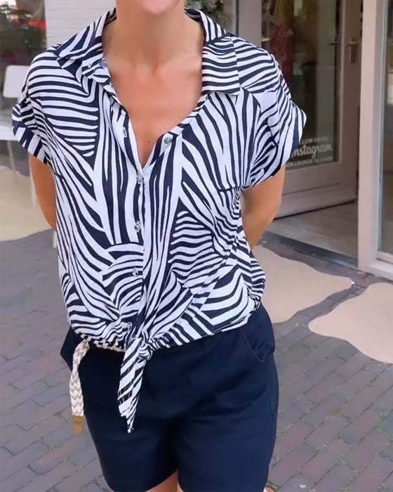 Bluse Zebra Druck Revers Kurzarm