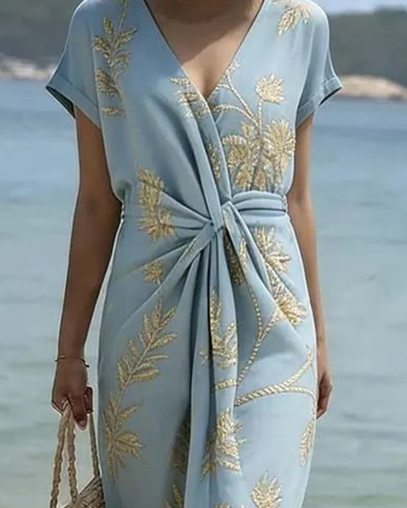 Kleid V-Ausschnitt Twist Taille Binden