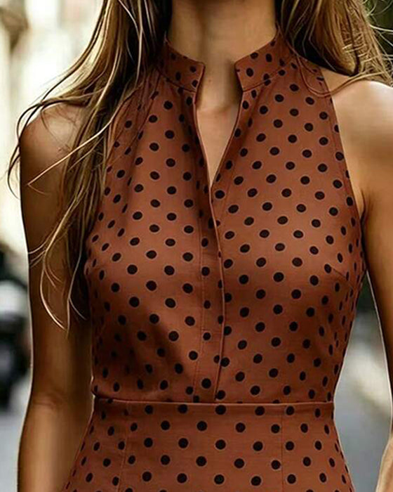Kleid Ärmellos Polka Dot Vintage