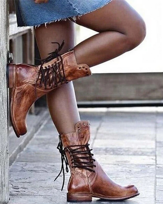 🔥 Neueste 2025 🔥 Vintage Damenstiefel Mit Seitlicher Schnürung