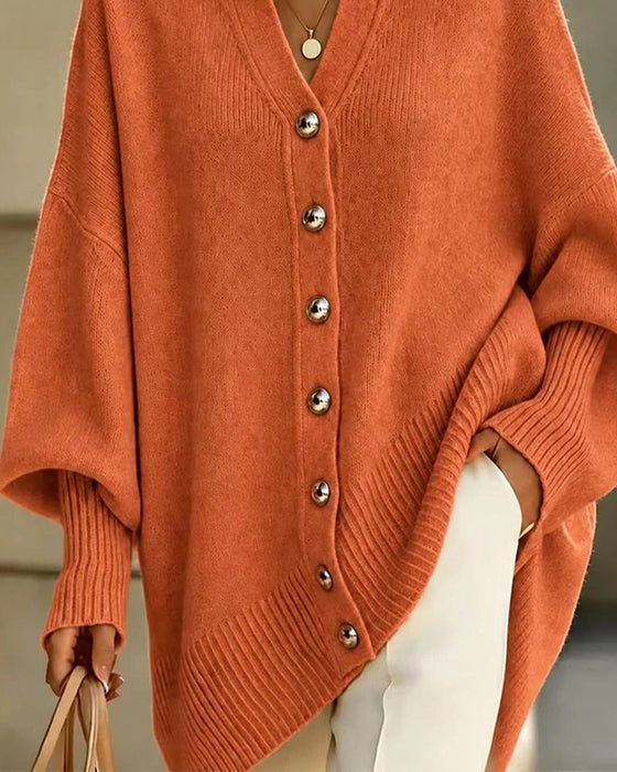 Lockerer Cardigan mit Revers, V-Ausschnitt und Knopfleiste