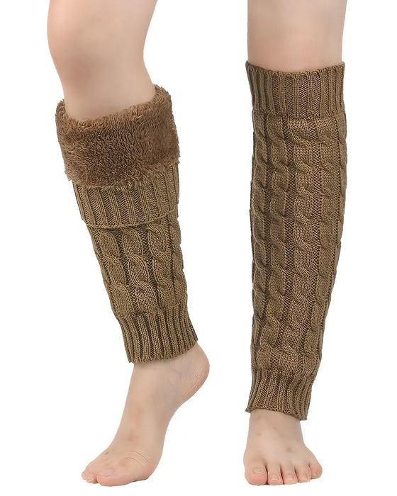 Fleece-Gefütterte Zopfstrick Beinwärmer Thermische Stiefelstulpen