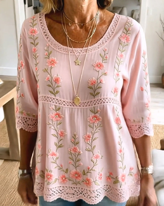 Bluse Blumig Spitze Babydoll