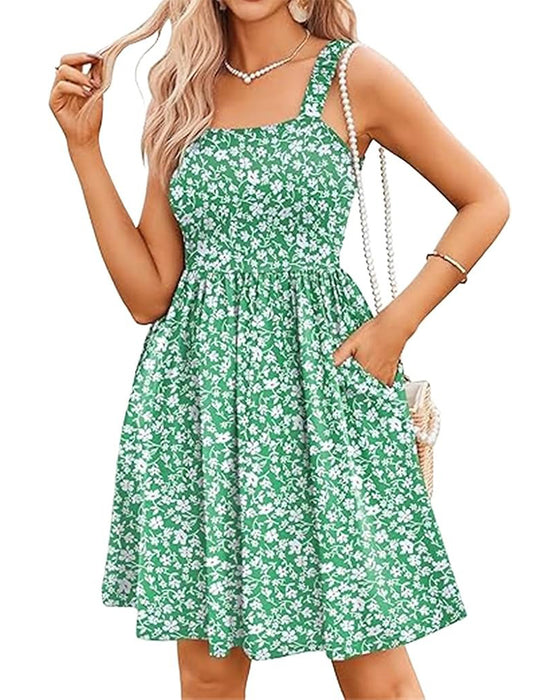 Kleid mit hoher Taille A-Linie und eckigem Ausschnitt