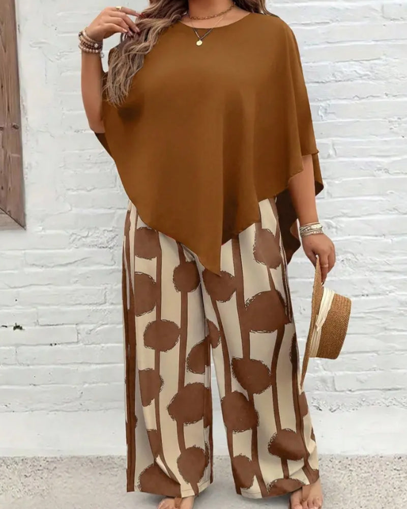 Set Umhang-Stil Oberteil Und Bedruckte Weite Hose