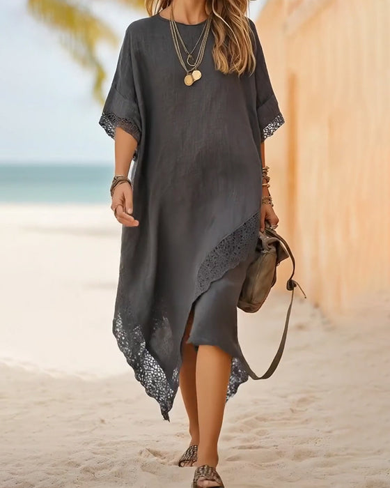 Asymmetrisches Kleid Mit Spitzeneinsätzen