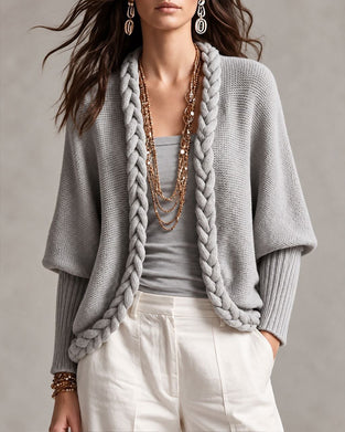 Cardigan Laternenärmel Zopfstrick Pullover