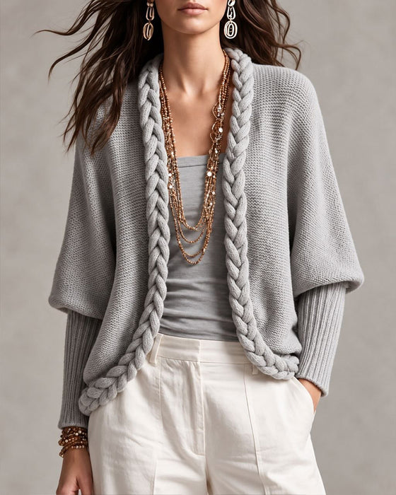 Cardigan Laternenärmel Zopfstrick Pullover