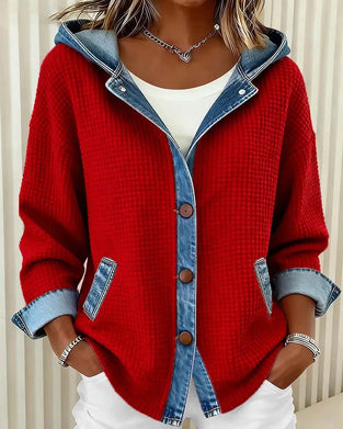 Mantel Kapuze Knopf Denim Patchwork