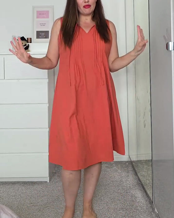 Kleid Ärmellos Bindung Uni Plissiert