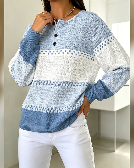 Sweatshirt Farbblock Waffelstrick Henley Pullover