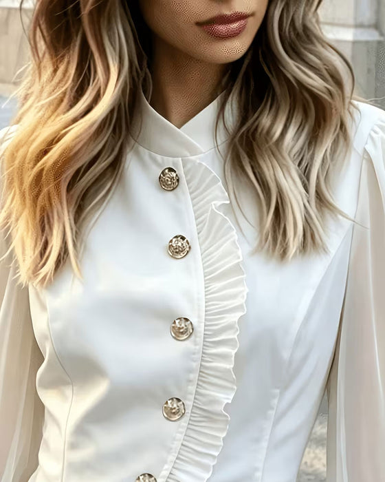 Bluse Mini Mandarin Kragen Sheer Rüsche