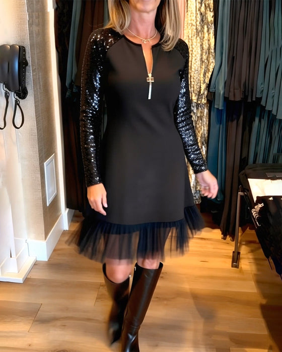 Kleid Modisch Glitzer Reißverschluss Patchwork